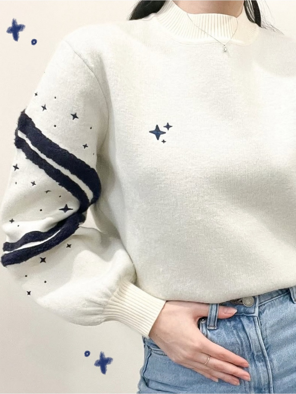 Carmico Supernova Stargazer Sweater with Navy Star & Rings Sleeve Details Sz 2XL